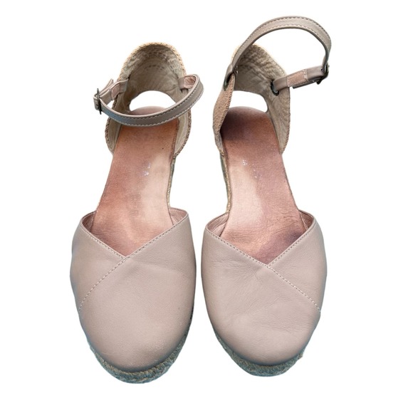 Women’s Tan Leather/Fabric Espadrilles w/Ankle Straps Made in Spain Size 40/US9 - Picture 2 of 13